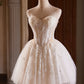 Champagnerfarbenes trägerloses Tüll-Pailletten-Kurzballkleid, hübsches Sweetheart-Homecoming-Partykleid nv1419