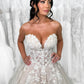 Champagne Tulle Lace Long Prom Dress, Elegant Strapless Formal Party Dress nv1436