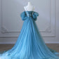 Fairy Blue Spaghetti Straps Corset Tulle Prom Dress, Detachable off Shoulder Party Dress nv1536