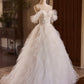 A-Linie Tüll Lagen Langes Ballkleid, Elfenbein Spaghettiträger Sweet 16 Kleid Abendkleid nv1418