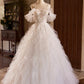 A-Linie Tüll Lagen Langes Ballkleid, Elfenbein Spaghettiträger Sweet 16 Kleid Abendkleid nv1418
