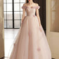 Belle robe de bal longue en tulle avec fleurs, robe de soirée trapèze à épaules dénudées nv1693