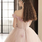 Belle robe de bal longue en tulle avec fleurs, robe de soirée trapèze à épaules dénudées nv1693