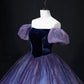Wunderschönes langes Ballkleid aus Samttüll, lila A-Linien-Partykleid, süßes 16-Kleid, nv1421