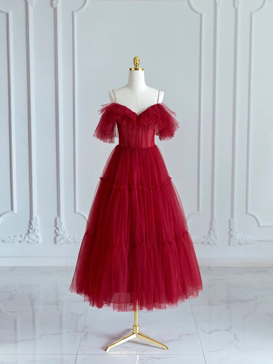 Schwarzes Ballkleid in Teelänge mit V-Ausschnitt, Spaghettiträgern, süßes Abend- und Partykleid in A-Linie nv1636