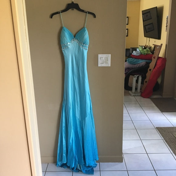 Blau glänzend elegante einzigartige Spaghettiträger lange Satin Ballkleid Abendkleid Partykleid nv3726
