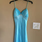 Blau glänzend elegante einzigartige Spaghettiträger lange Satin Ballkleid Abendkleid Partykleid nv3726