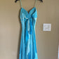 Blau glänzend elegante einzigartige Spaghettiträger lange Satin Ballkleid Abendkleid Partykleid nv3726