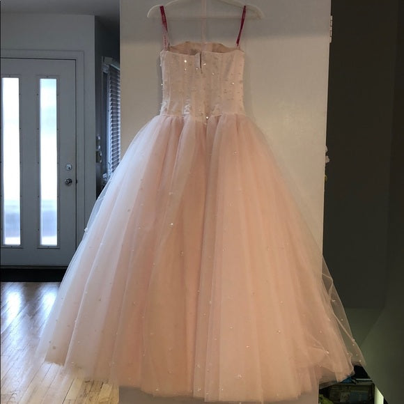 Robe de soirée longue en tulle rose, mignonne et tendance, coupe trapèze, bretelles spaghetti, perles exquises, robe de bal formelle, robe de soirée, robe de retour, nv3685