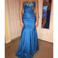 Blau Vintage-Mode exquisite Applikation Perlen elegante lange Satin Ballkleid, Abendkleid, Partykleid nv3690