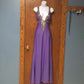 Robe de soirée longue en satin violet, élégante, col en V, bretelles croisées, style vintage, nv3710