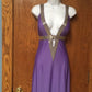 Robe de soirée longue en satin violet, élégante, col en V, bretelles croisées, style vintage, nv3710