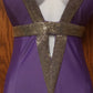 Robe de soirée longue en satin violet, élégante, col en V, bretelles croisées, style vintage, nv3710