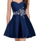 NiceVestidos-Navy Blue Delicate Floral Short Satin Homecoming Dress Nv5638