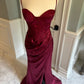 Burgund elegante mode neuankömmling exquisite korsett lange satin bodenlangen sexy schlitz ballkleid abendkleid partykleid nv3647