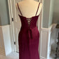 Burgund elegante mode neuankömmling exquisite korsett lange satin bodenlangen sexy schlitz ballkleid abendkleid partykleid nv3647