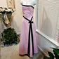 Robe de soirée longue en satin rose vintage élégante avec ruban, nv3564