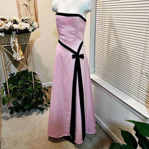 Robe de soirée longue en satin rose vintage élégante avec ruban, nv3564