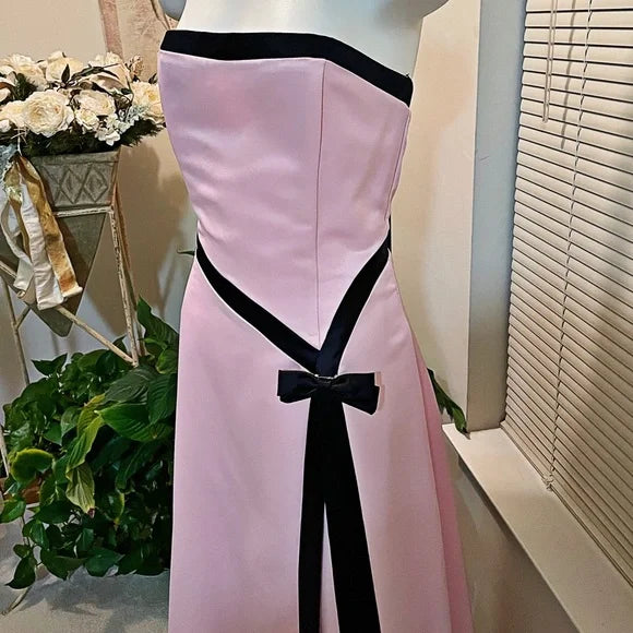 Robe de soirée longue en satin rose vintage élégante avec ruban, nv3564