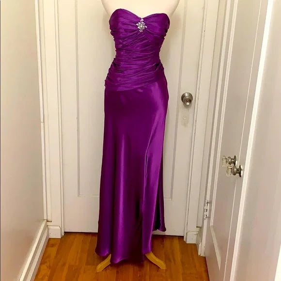 Robe de soirée longue en satin violet, style vintage, simple et formelle, nv3622