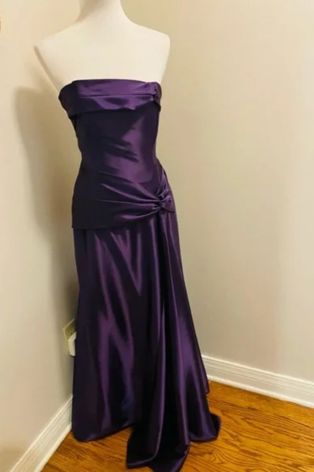 Robe de soirée longue en satin violet, élégante et vintage, nv3570