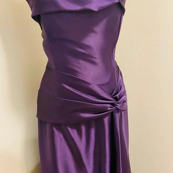 Robe de soirée longue en satin violet, élégante et vintage, nv3570