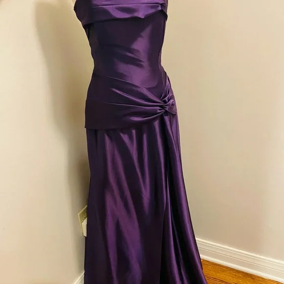 Robe de soirée longue en satin violet, élégante et vintage, nv3570