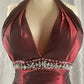 Burgunderrotes, elegantes, exquisites, perlenbesetztes, trägerloses A-Linien-Kleid aus Satin, formelles Ballkleid, Abendkleid, Partykleid nv3687