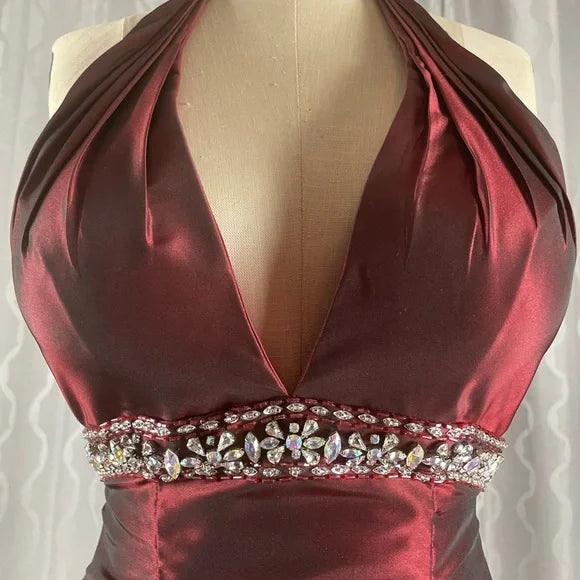 Burgunderrotes, elegantes, exquisites, perlenbesetztes, trägerloses A-Linien-Kleid aus Satin, formelles Ballkleid, Abendkleid, Partykleid nv3687