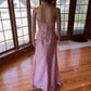 Robe de soirée longue en taffetas rose, magnifique et exquise, ornée de perles, nv3659