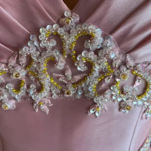 Robe de soirée longue en taffetas rose, magnifique et exquise, ornée de perles, nv3659