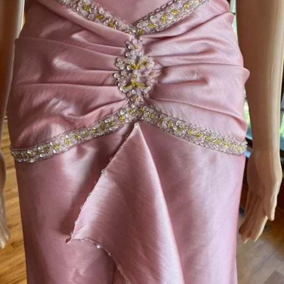 Robe de soirée longue en taffetas rose, magnifique et exquise, ornée de perles, nv3659