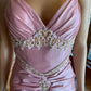 Robe de soirée longue en taffetas rose, magnifique et exquise, ornée de perles, nv3659