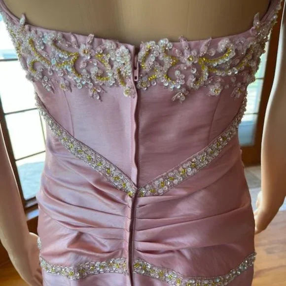 Robe de soirée longue en taffetas rose, magnifique et exquise, ornée de perles, nv3659