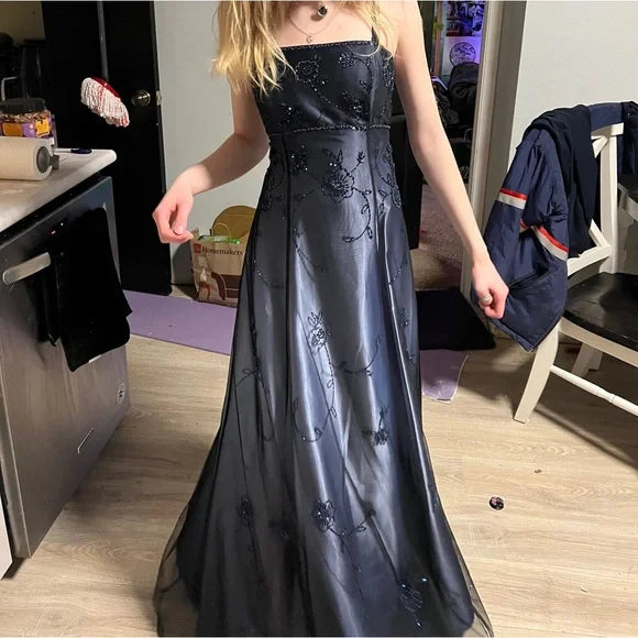 Robe de soirée longue en tulle et perles, style rétro, dégradé noir, magnifique, exquise, nv3772