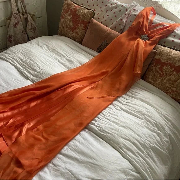Orange Fashion Elegant Off Shoulder Exquisite Strap Long Satin Formal Ballkleid Abendkleid Partykleid nv3651