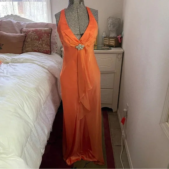 Orange Fashion Elegant Off Shoulder Exquisite Strap Long Satin Formal Ballkleid Abendkleid Partykleid nv3651