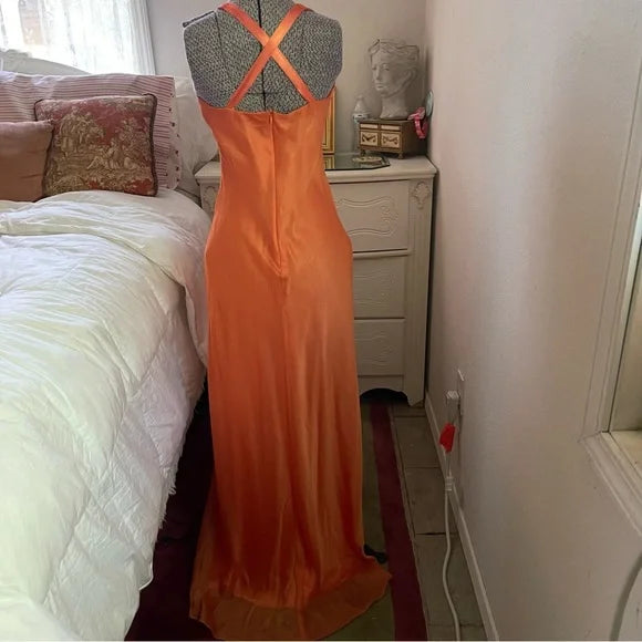 Orange Fashion Elegant Off Shoulder Exquisite Strap Long Satin Formal Ballkleid Abendkleid Partykleid nv3651