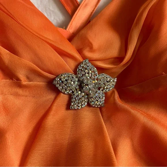 Orange Fashion Elegant Off Shoulder Exquisite Strap Long Satin Formal Ballkleid Abendkleid Partykleid nv3651