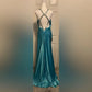 Blue Fashion Elegant Exquisite Beaded Strapless Long Satin Elegant Ball Gown Evening Gown Party Dress nv3680