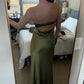 Grünes schlichtes, elegantes, langes Satin-Ballkleid, Abendkleid, Partykleid, NV3634