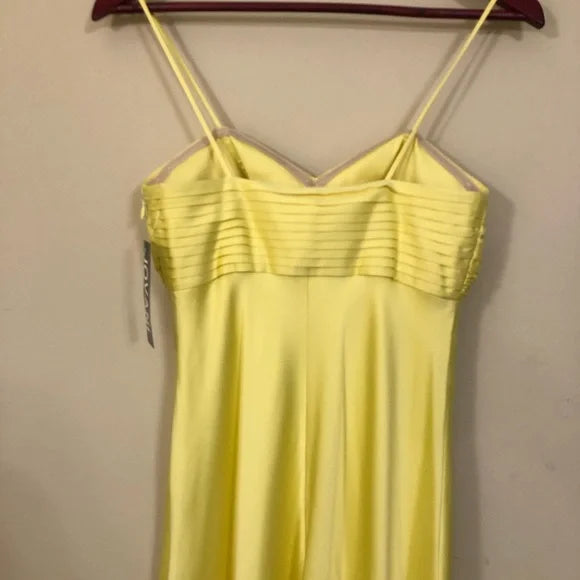 Yellow solid color fashion elegant sleeveless long satin floor length ball gown evening dress party dress nv3721