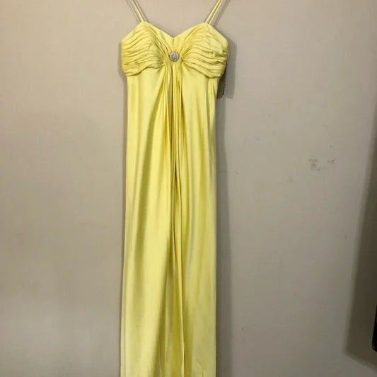 Gelb einfarbig mode elegante ärmellose lange satin bodenlange ballkleid abendkleid partykleid nv3721