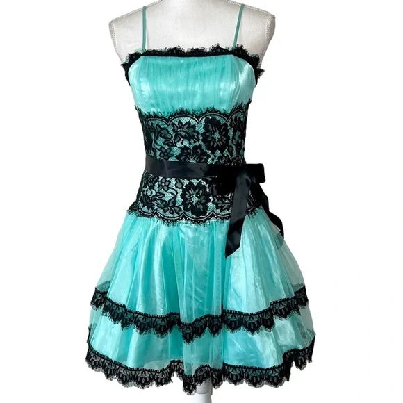 Robe de soirée courte en dentelle vintage bleue, robe d'anniversaire nv4492