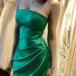 Robe de soirée longue plissée à manches longues et épaules dénudées vert émeraude nv1770