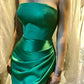 Robe de soirée longue plissée à manches longues et épaules dénudées vert émeraude nv1770