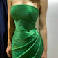 Robe de soirée longue plissée à manches longues et épaules dénudées vert émeraude nv1770