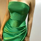 Robe de soirée longue plissée à manches longues et épaules dénudées vert émeraude nv1770