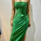 Robe de soirée longue plissée à manches longues et épaules dénudées vert émeraude nv1770