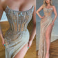 Luxury sexy sequin ball gown beaded crystal high slit prom dress evening formal party dress nv100